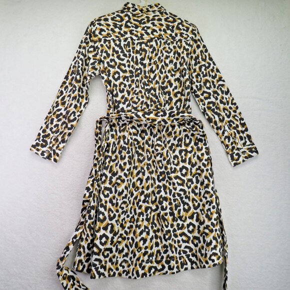 J Crew Dress Womens 4 Leopard Belted Long Sleeve Button Front Cotton A5328 - Picture 3 of 13